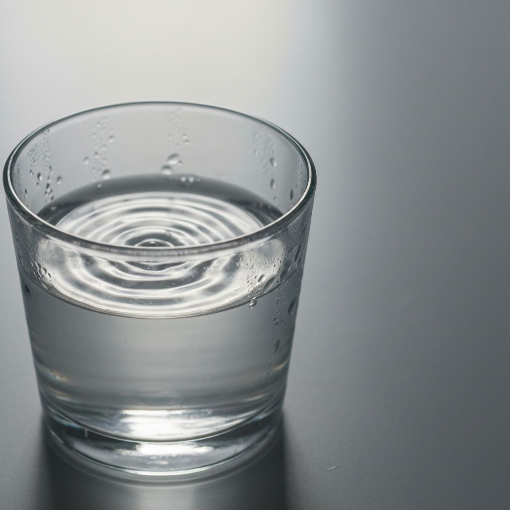 Serene image of a clear glass of water with soft diffused light and condensation on the glass